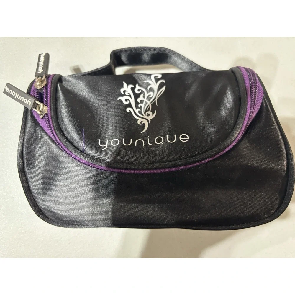 YOUNIQUE Makeup Bag Black/Purple Zipper Cosmetic Bag with  Brush Slots ~‎